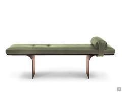 Selma designer upholstered leather bench seat with Bronze painted metal legs