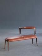 Upholstered bench with ash legs Velis upholstered in leather