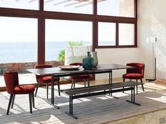 Graphic bench with solid ash wood seat stained to match the table top