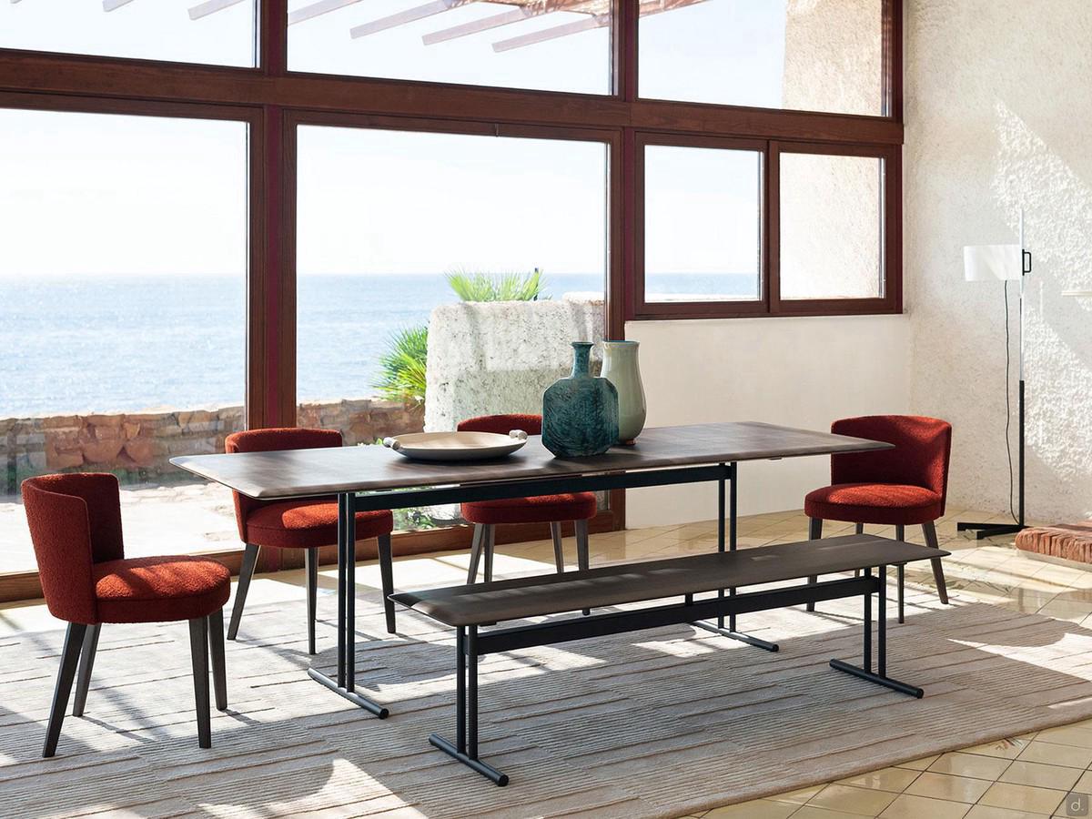 Graphic bench with solid ash wood seat stained to match the table top