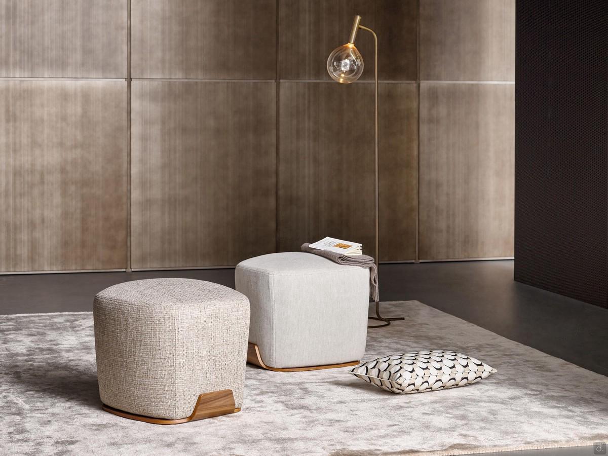 Square ottoman for bedrooms Olos by Bonaldo, upholstered in fabric and with bent wood