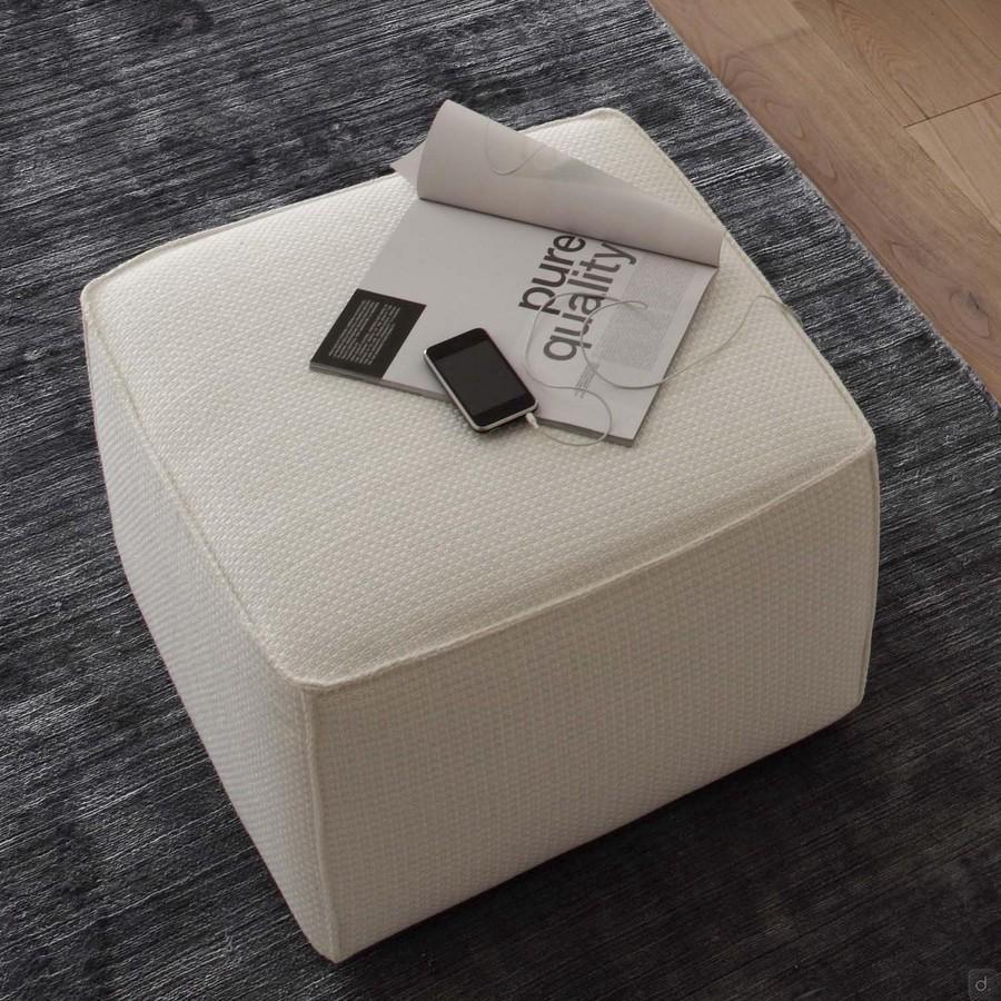 Attitude square pouffe in white fabric