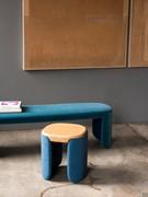 Detail of the combination of pouf and Flower bench designed with the same rounded lines inspired by chubby design