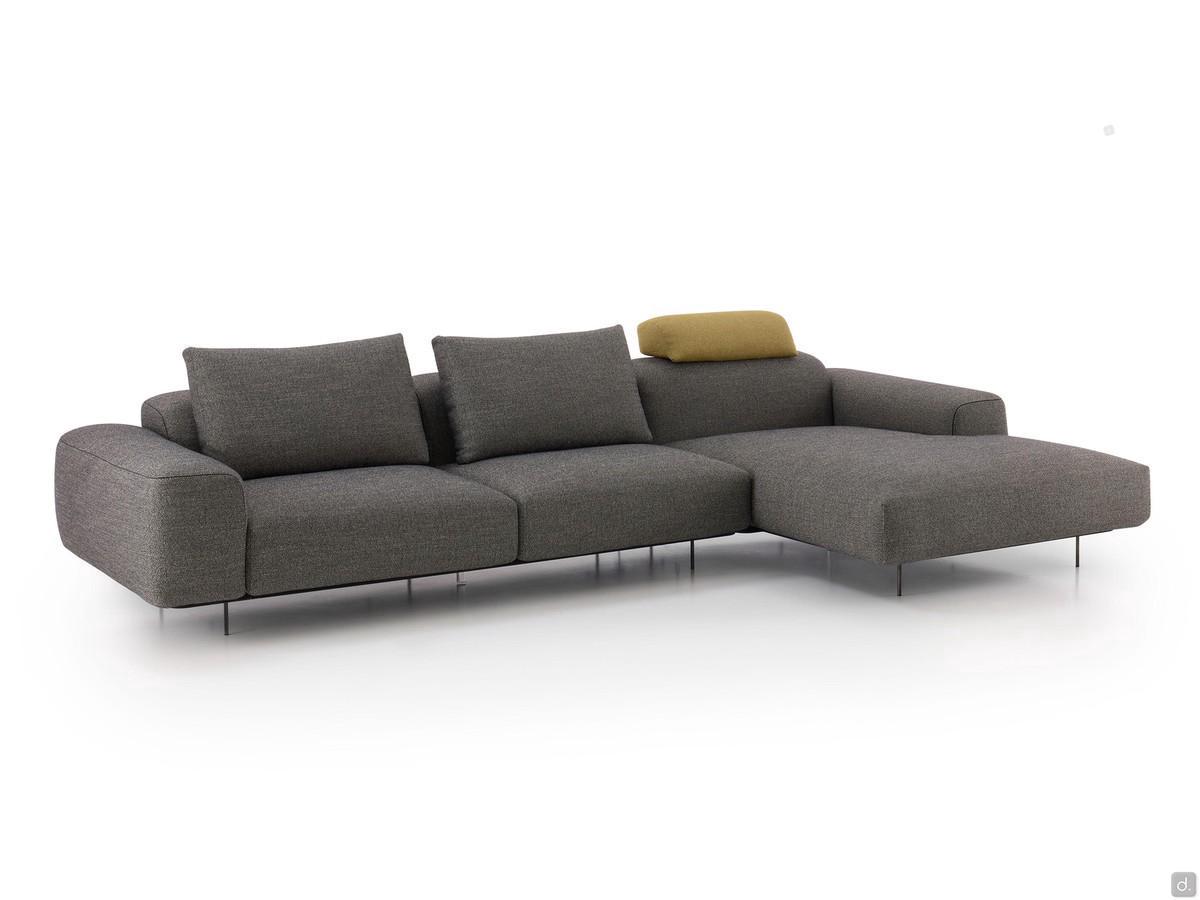 Biarritz outlet sofa covered in Andros fabric colour 110. Back cushion and decorative cushion are in Andro colour 1357.