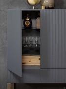 Interior view of the T77 Alpha melamine cupboard with movable smoked glass shelves