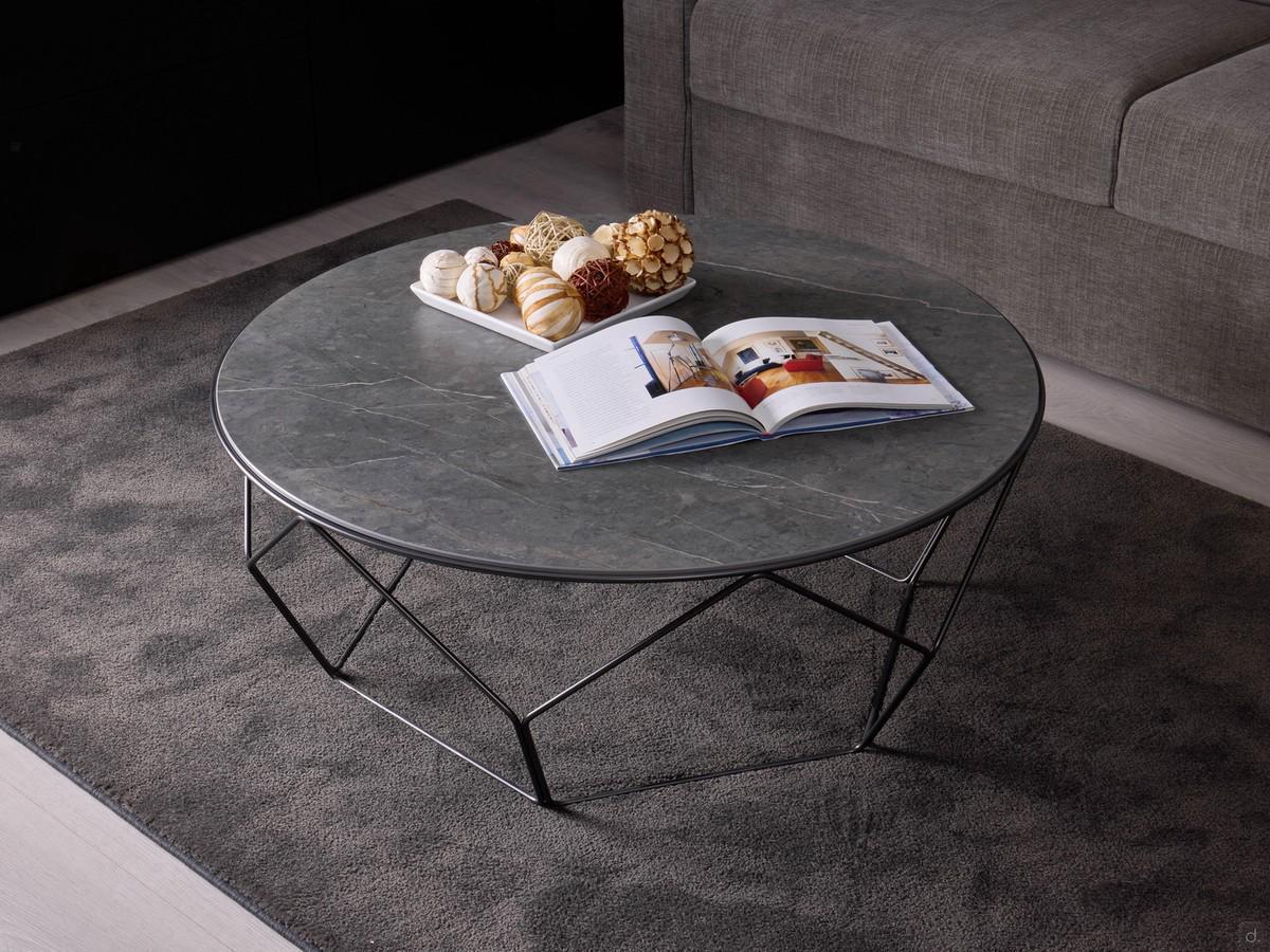 Arbor outlet round coffee table 97 cm in diameter with grey slate ceramic top and lead painted metal base