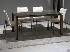 Extending glass ceramic table and upholstered chairs Albert and Bell outlet