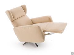 Side view of the Iris outlet armchair's relaxation mechanism in action