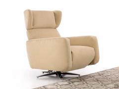 Iris outlet upholstered swivel relax armchair in fabric with polished chrome base