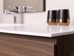 The console washbasin in matt white mineralguss also serves as a top