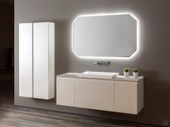 Bathroom composition N69 Atlantic outlet with base units with doors and drawer, wall-hung column and shaped mirror