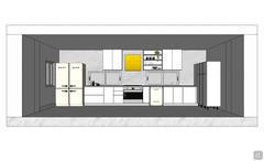 Design for narrow and long kitchen - visual