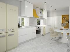 Project for narrow and long kitchen of 19 sqm - render