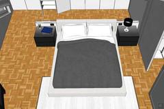 3D Bedroom Design - bed area view and storage units