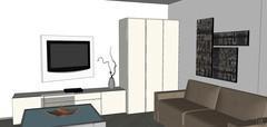 3D One-room apartment design - view equipped wall