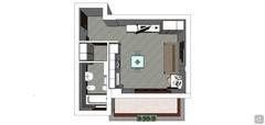 3D Studio apartment design - top view