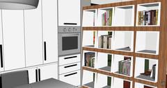 3D Open Space Studio Design - kitchen area with dividing bookcase