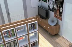 3D Open Space Studio Design - living room area with bookcase and designer sideboard