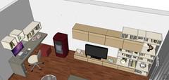 3D Living room/living room design - wall view and home office