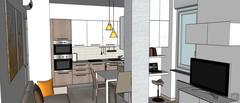 3D Open Space design - niche detail with home office - furniture proposal