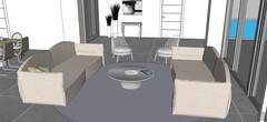 3D Open Space design - view of relaxation area and entrance hall