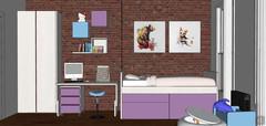 3D Bedroom design - study view and bed with drawers