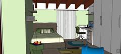 3D Bedroom design - bed view and study area