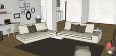 Living / Sitting Room 3D Design - View of the seating area, detail of the sofa