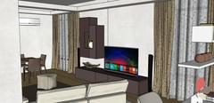 Living / Sitting Room 3D Design - View of the seating area, detail of the wall system