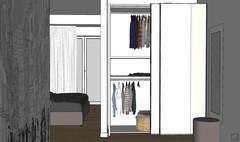 3D Bedroom Design - interior wardrobe view with hangers