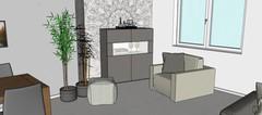 3D Living room/living room design - sideboard view