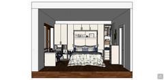  3D Living room/living room design - side view with bed