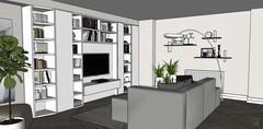  3D Living room/living room design - view of fitted wall