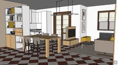 3D Open Space Design - view of dining area and kitchen