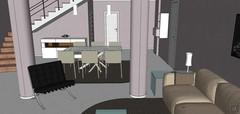 3D Living room/living room design - dining area view