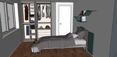 3D design - bed view and open closet