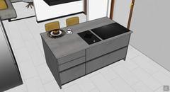 3D Open Space Design - kitchen island view with cooktop