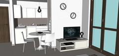 3D Open Space design - table and TV stand view