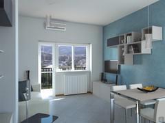 Design of furnished living room with cool colors - render