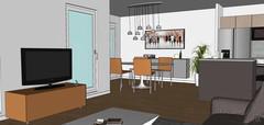 3D Open Space Design - kitchen and dining area view