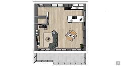 Design for modern living room with kitchenette - top view