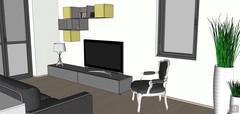 3D Living room/living room design - view of fitted wall and armchair