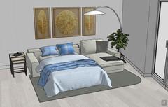  3D Living room/living room design - French bed view