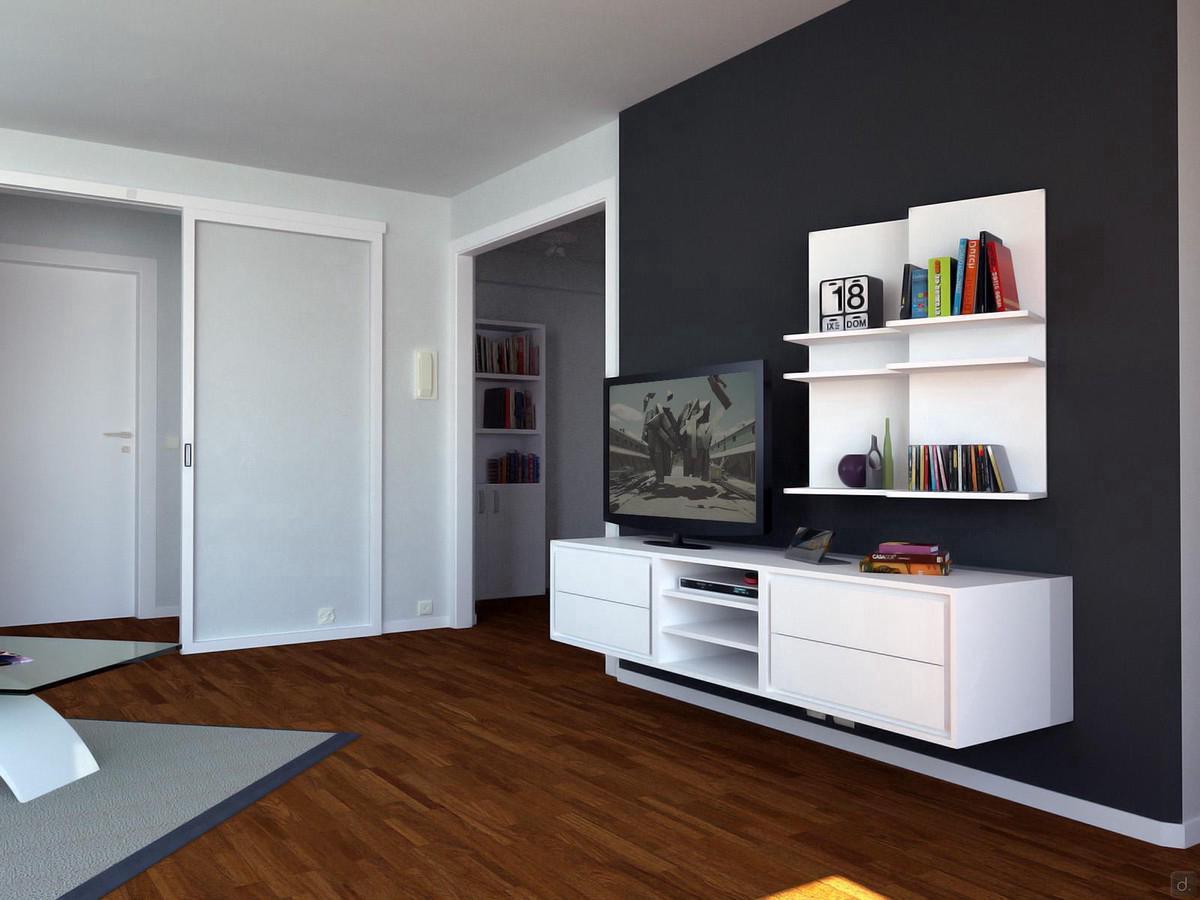 Project for open space of 50 square meters - render living room area