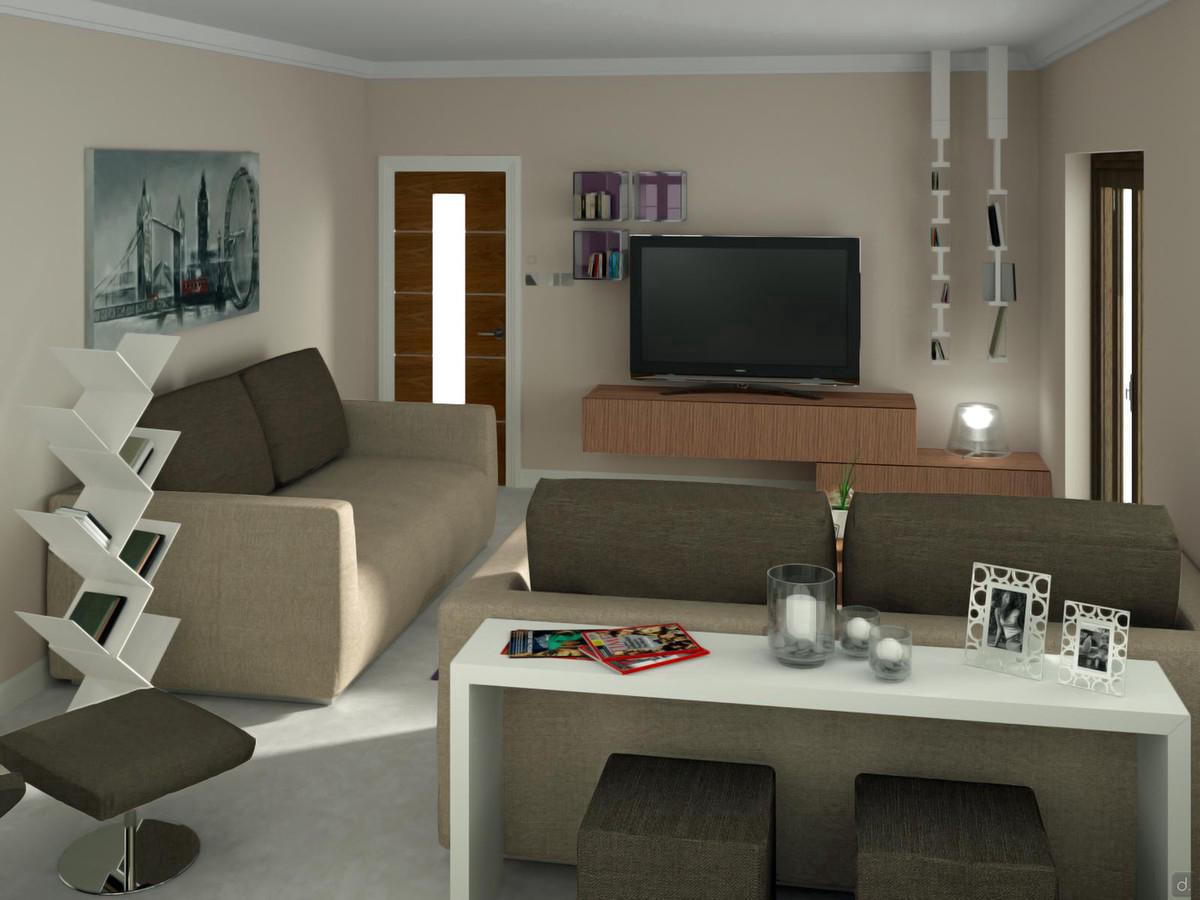 Furnishing a 25 sqm rectangular living room - side view - render