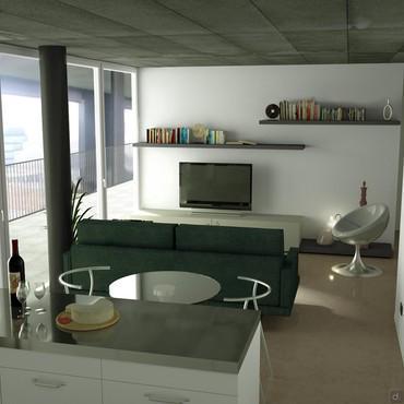 Solution to furnish kitchen and living room together - Render