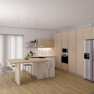 Kitchen project with peninsula for 20 sqm room - Render