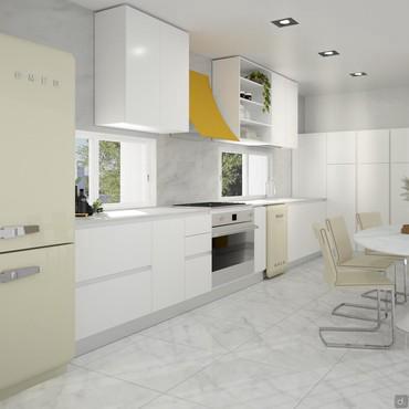 Project for narrow and long kitchen of 19 sqm - render