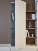 Wall unit detail: vertical wall unit with door and internal shelves, flanked by a linear shelf system.