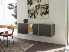 Suspended sideboard with open compartment with interior lighting